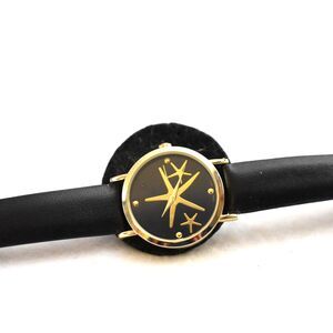 NWOT Novelty Starfish Gold Tone Black Leather Band Works Great  Unisex Watch